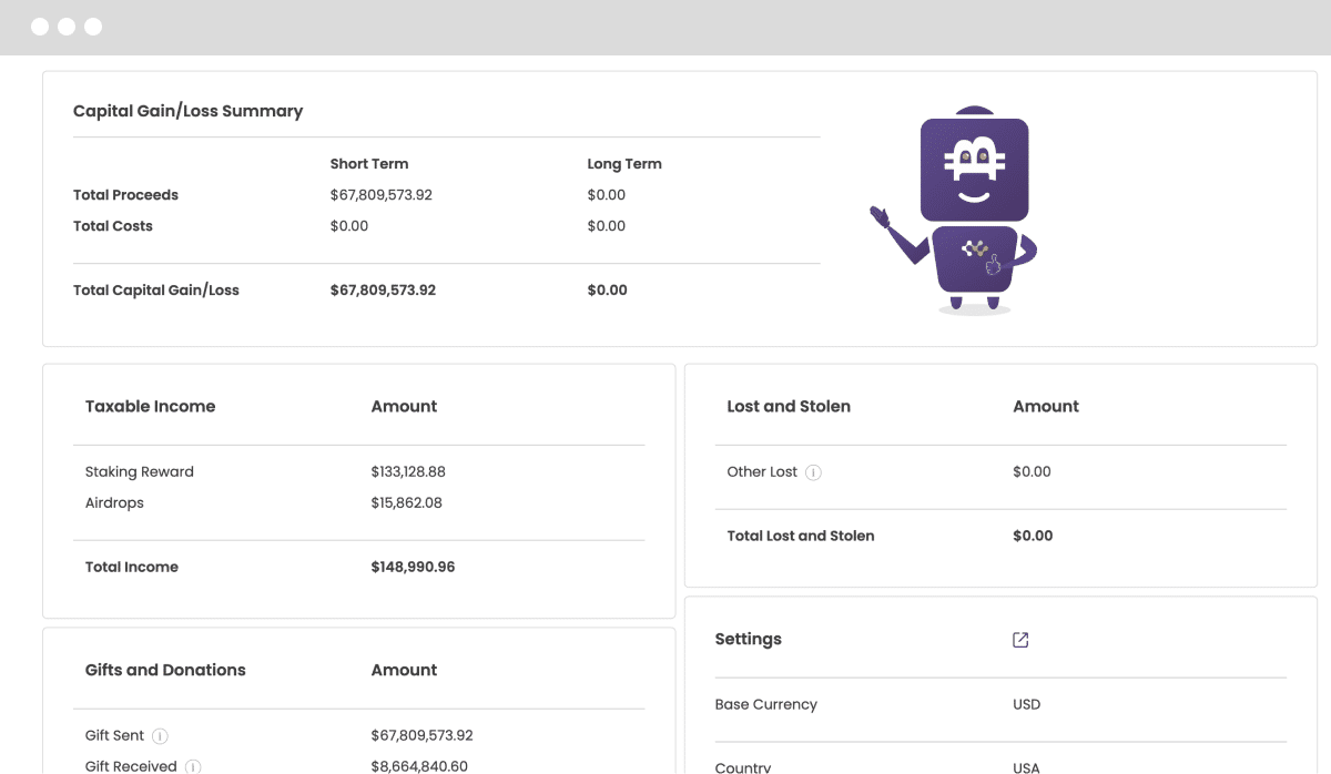 Crypto tax summary