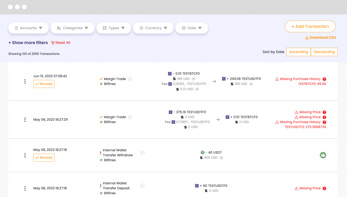 Transaction history